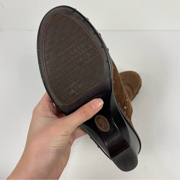 Sofft Brown Leather Slip On Mules Western Embellished - Picture 3 of 4
